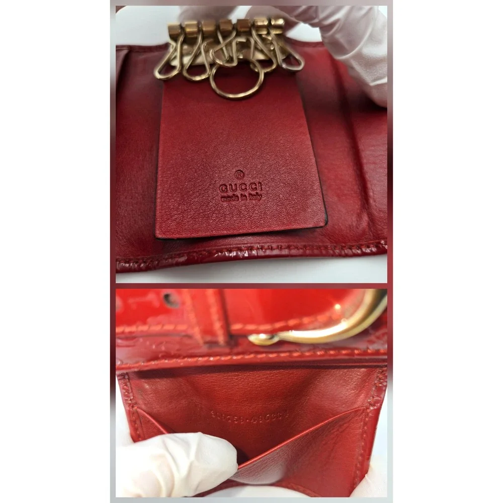 Gucci Red Guccissima Patent Leather 6 Key Case Holder Buckle